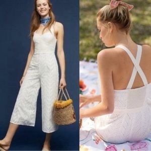 NWT Anthropologie ett:twa Ivory Alice Eyelet Crop Jumpsuit Size 6